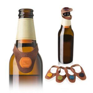 Bottle Marker & Stopper Leather Set of 6, NIB